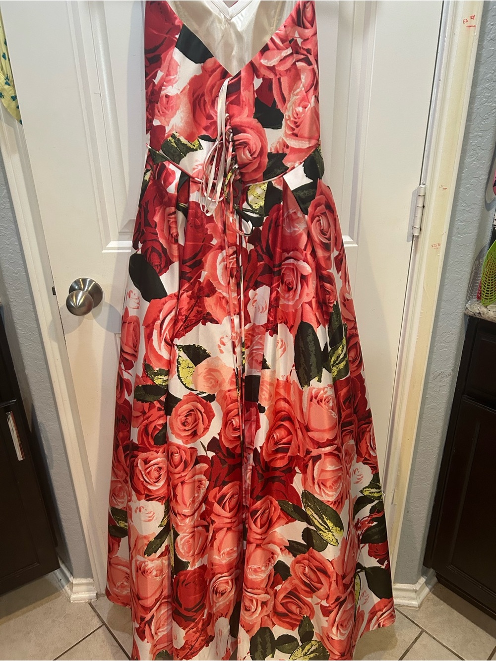 Blondie Nites Red Floral Prom Dress
